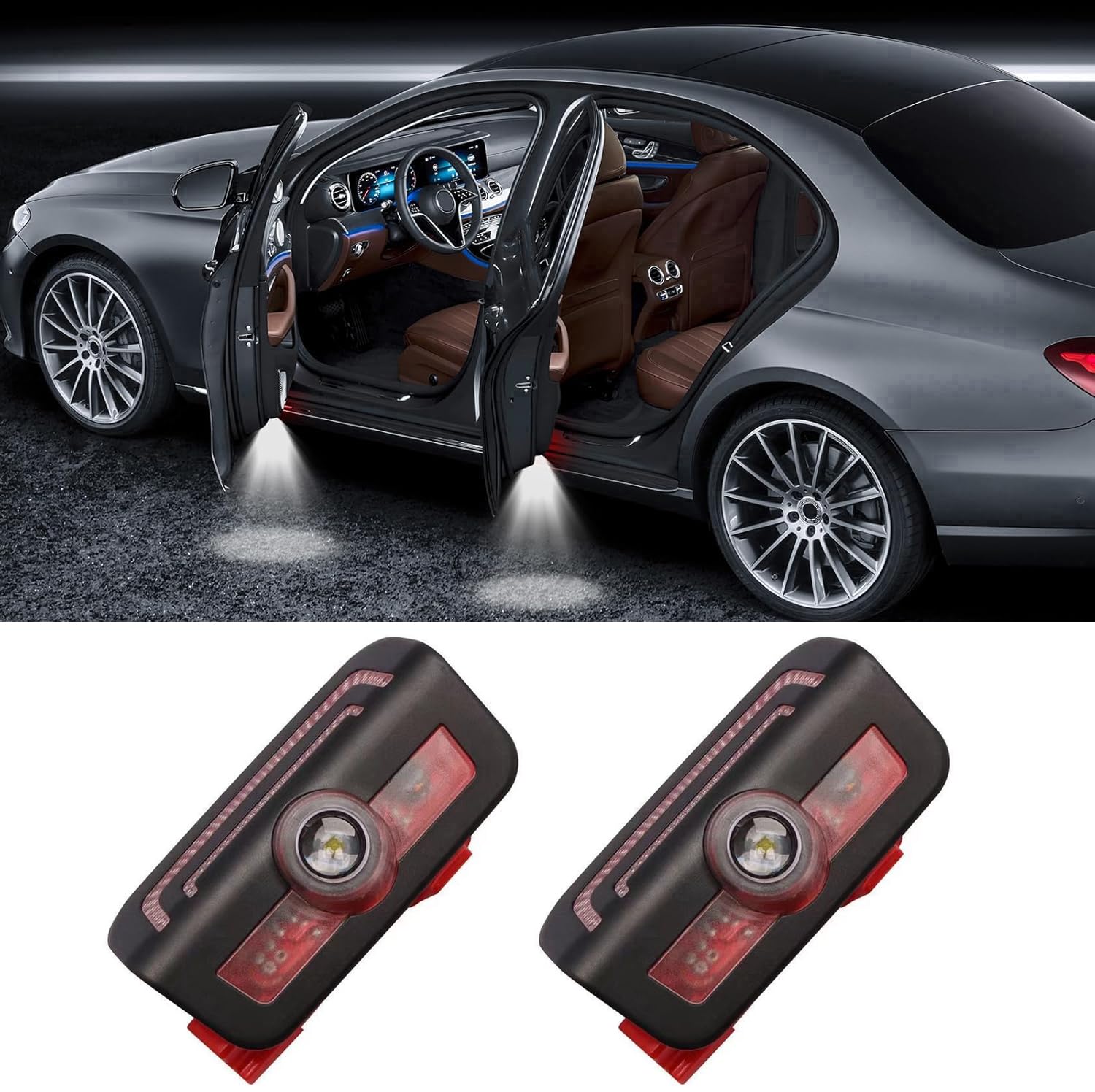 2 Stück LED Einstiegsbeleuchtung Türlicht kompatibel mit Mercedes, Nicht Verblassend Willkommenslicht Laser Logo Projektor (MB Stern + ///AMG, W206/W214/W223 GLC/X254)