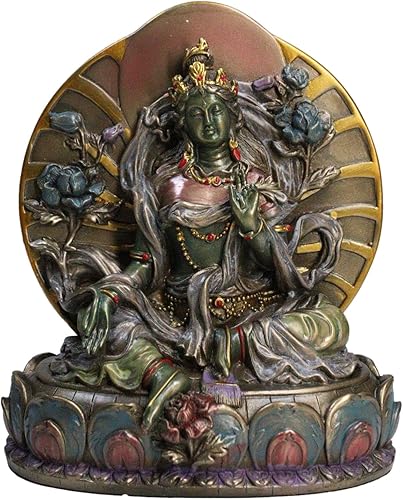 Ebros Budismo Arya Khadiravani Tara verde meditando en el trono de loto Estatua de Buda de 6 pulgadas de alto Bodhisattva Jetsun Dolma Altar