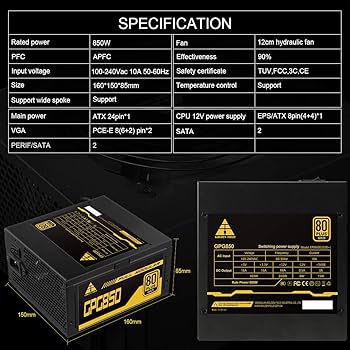 Amazon.com: GOLDEN FIELD Fuente de alimentación GPG850, 850W