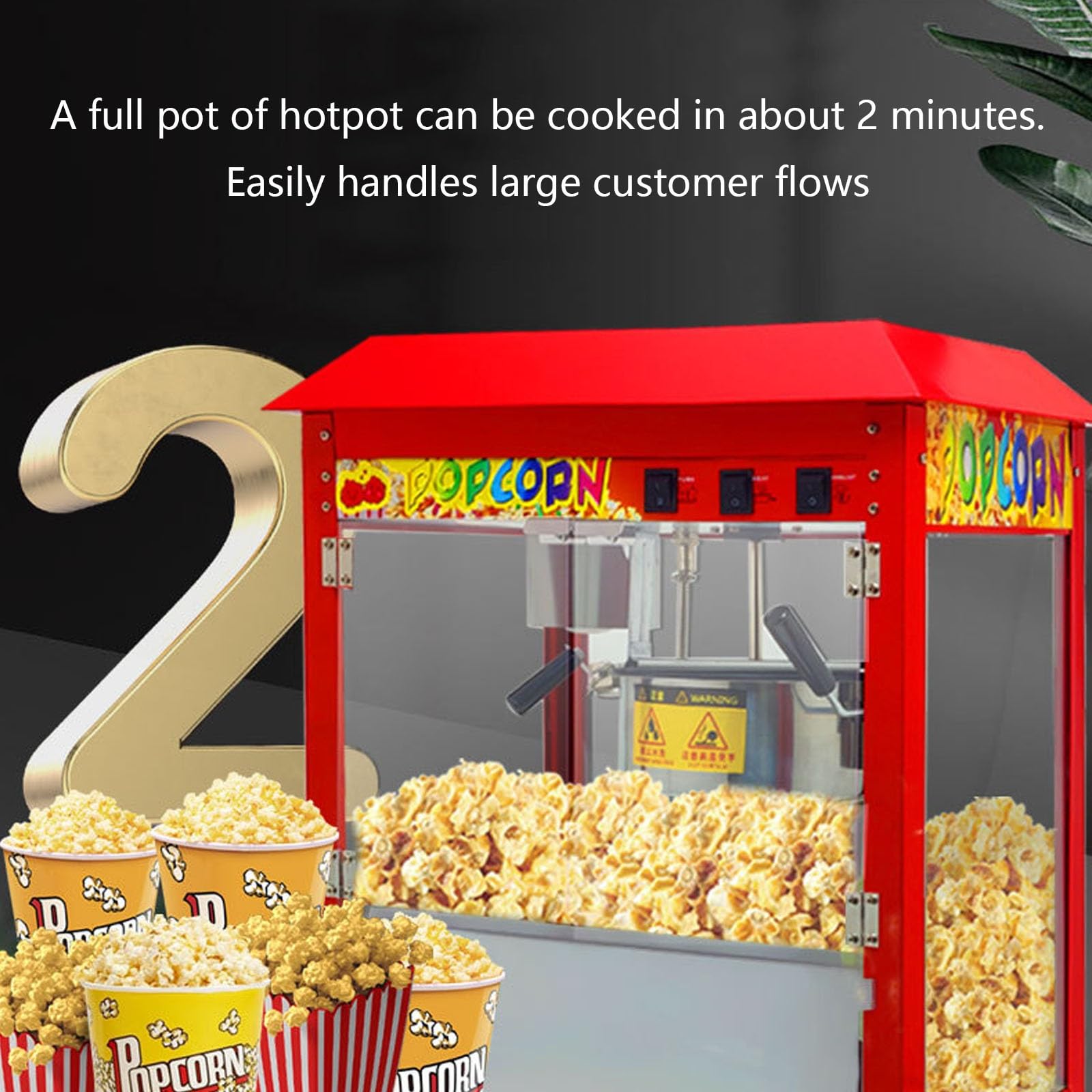 Máquina automática de palomitas de maíz para hacer palomitas de maíz, iluminación incorporada de acero inoxidable, fácil limpieza rápida 2