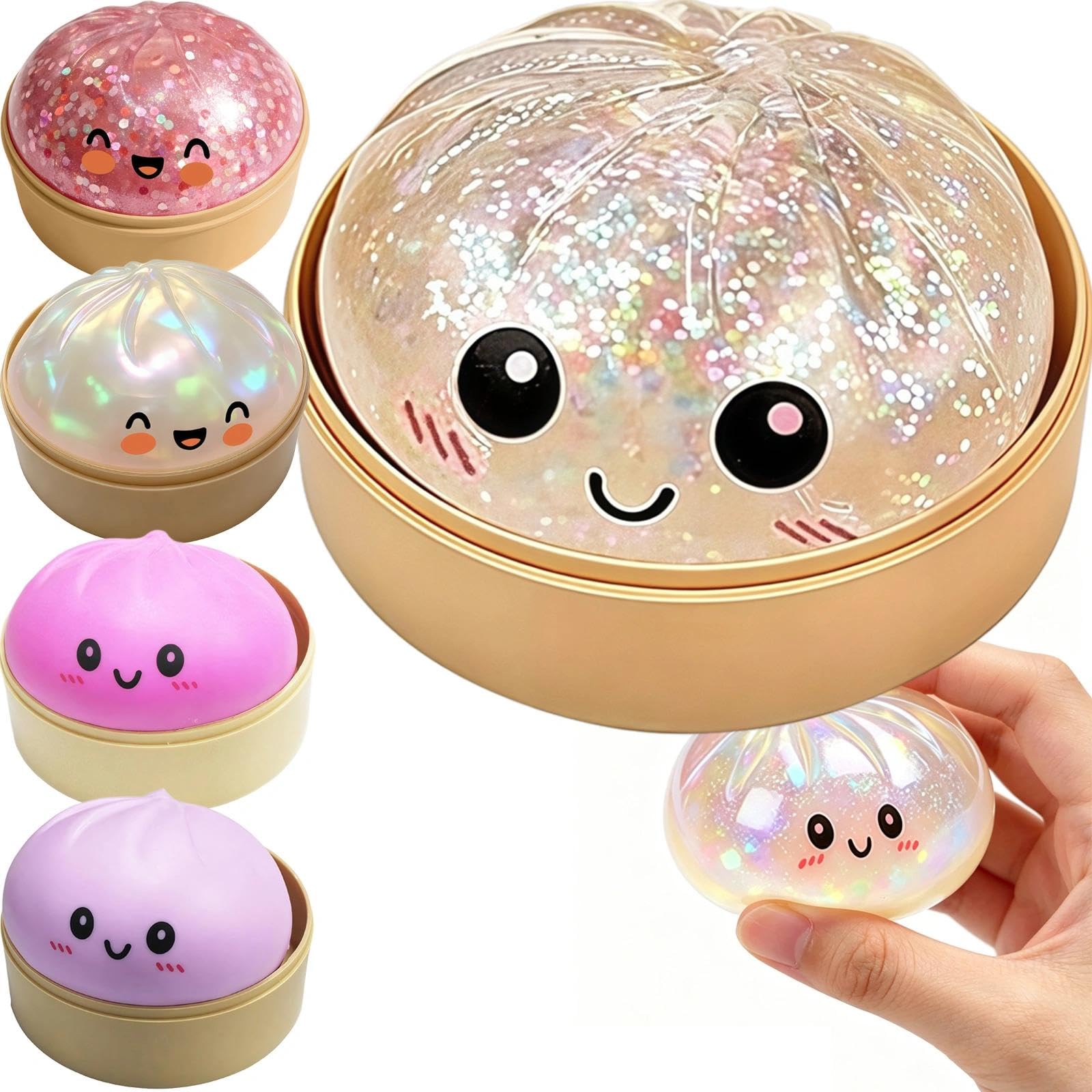 Dumpling Squishy, Transparent White Design, Glitter Accents, Portable Decompression Squeeze Fun, Anxiety Relief Sensory Stress Release For Daily Use