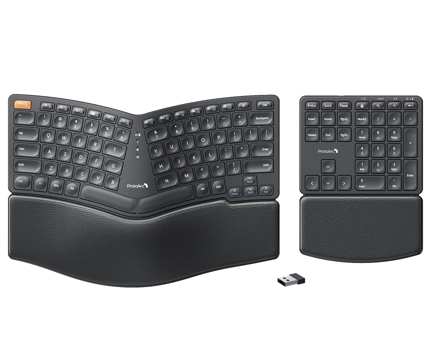 ProtoArc Wireless Ergonomic Keyboard, EK04 2.4GHz USB Wireless Ergo Keyboard with Separate Numeric Keypad, Split Design, Hard Wrist Rest, Rechargeable, for Windows PC/Laptop/DesktopClimatePartner certified