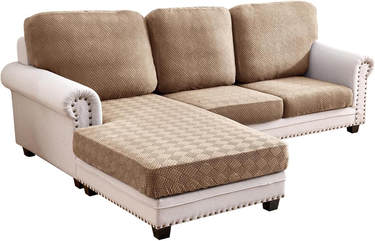 Deep Dream Sectional Couch Covers 6 Pieces, Stretch Couch Cushion Covers, L Shaped Washable Sofa Covers for Left/Right Sectional Sofa (3 Backrest Cover + 2 Seater + 1 Chaise, Brown) 3 Backrest Cover + 2 Seater + Chaise Brown