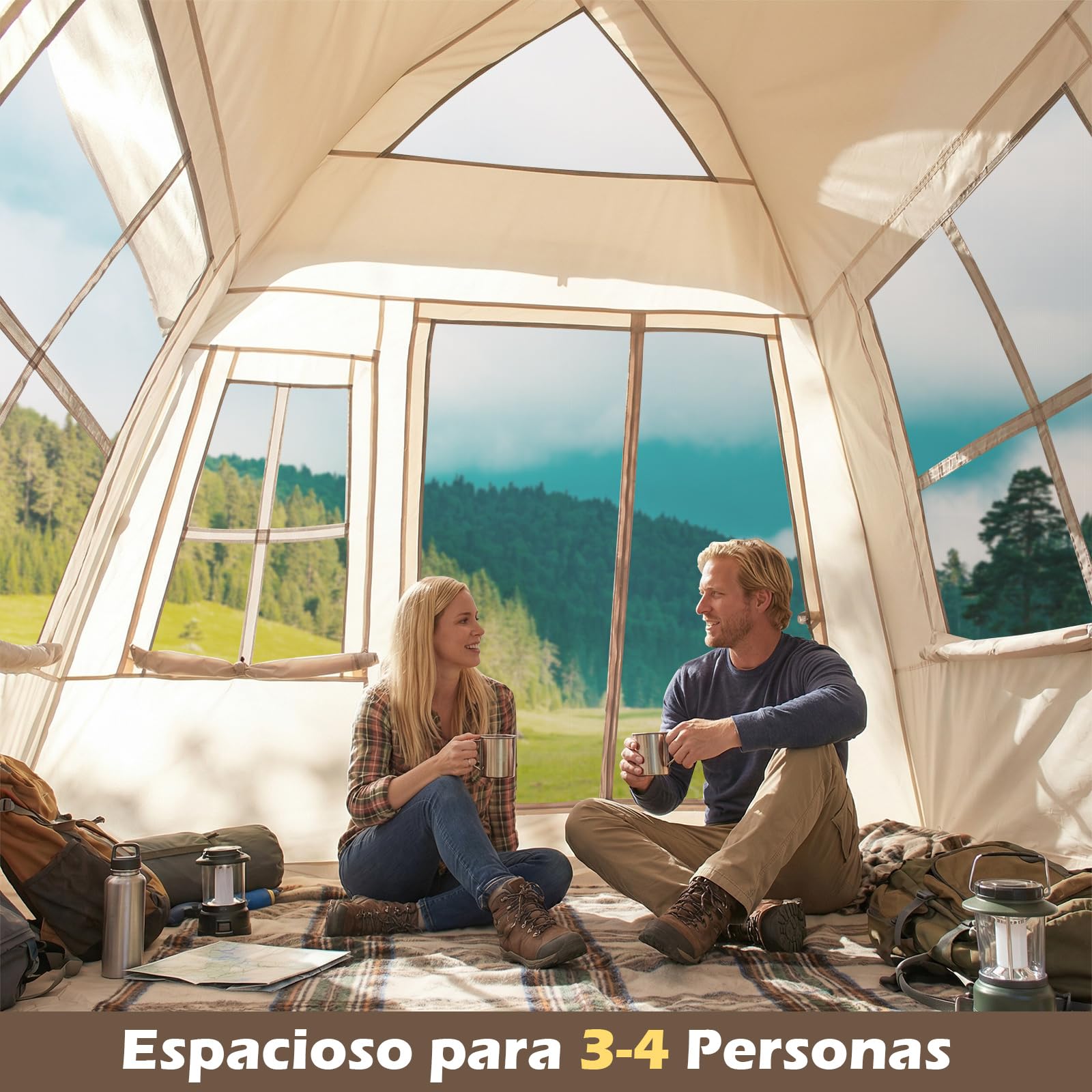 COSTWAY Tienda Campaña 4 Personas Pop Up con Ventanas Malla y Puertas, Toldo Lluvia, Portátil 230x230x152 cm