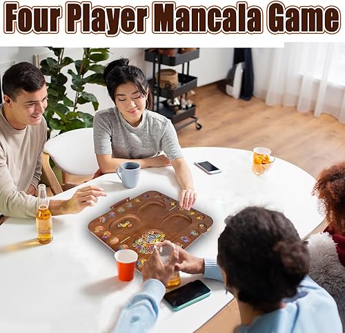 Miniatura 6 de Juego de mesa Mancala de madera para 4 jugadores, juego de mesa Mancala para 4 jugadores, grandes cuentas de vidrio, juego de mármol clásico y