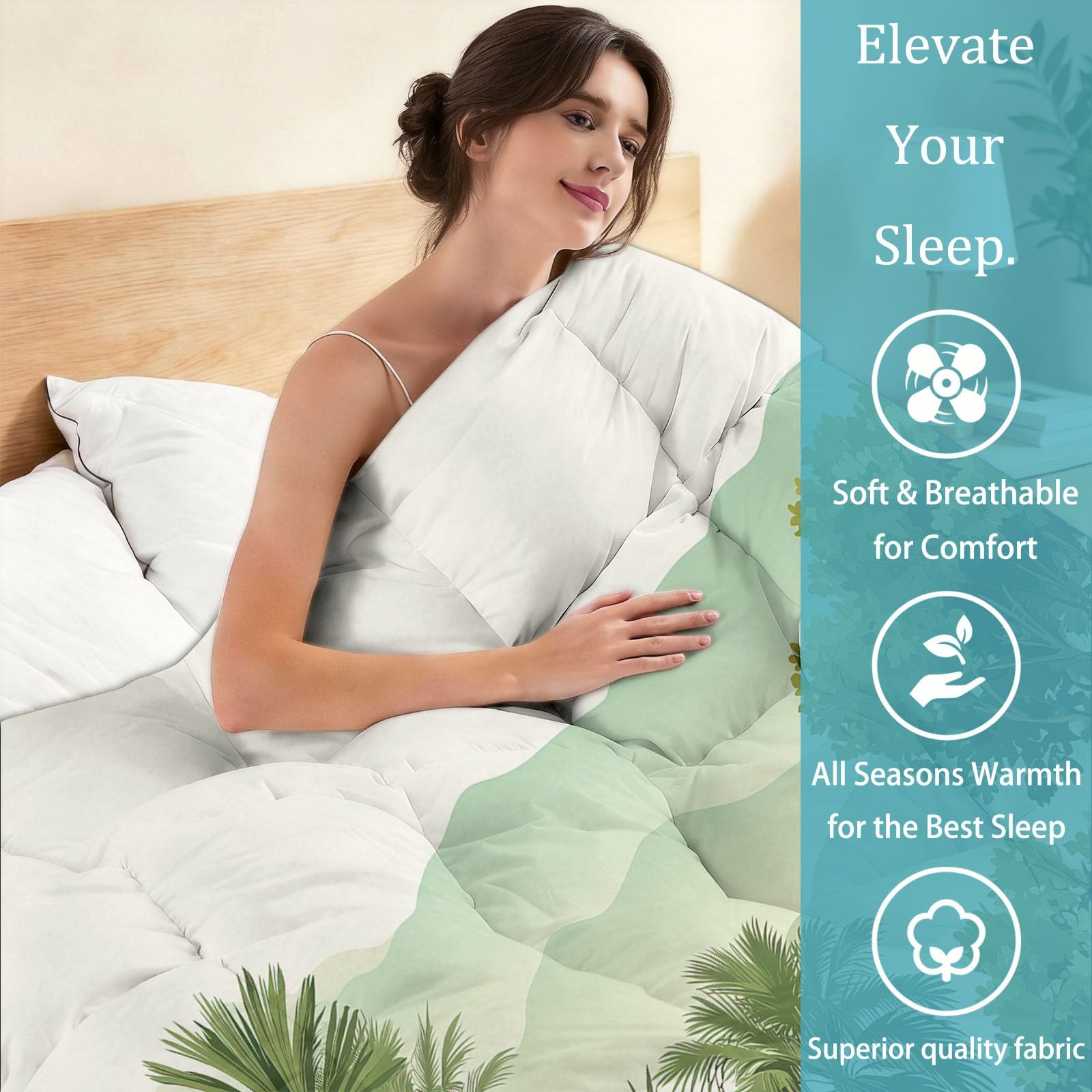 Generico Trapunta Piumino 4 Stagioni 135x200cm Paesaggio Di Piante Tropicali Trapunta in Cotone, Piumone per Letto Matrimoniale, Traspirante e Super Morbido Lavabile, con 2 federa