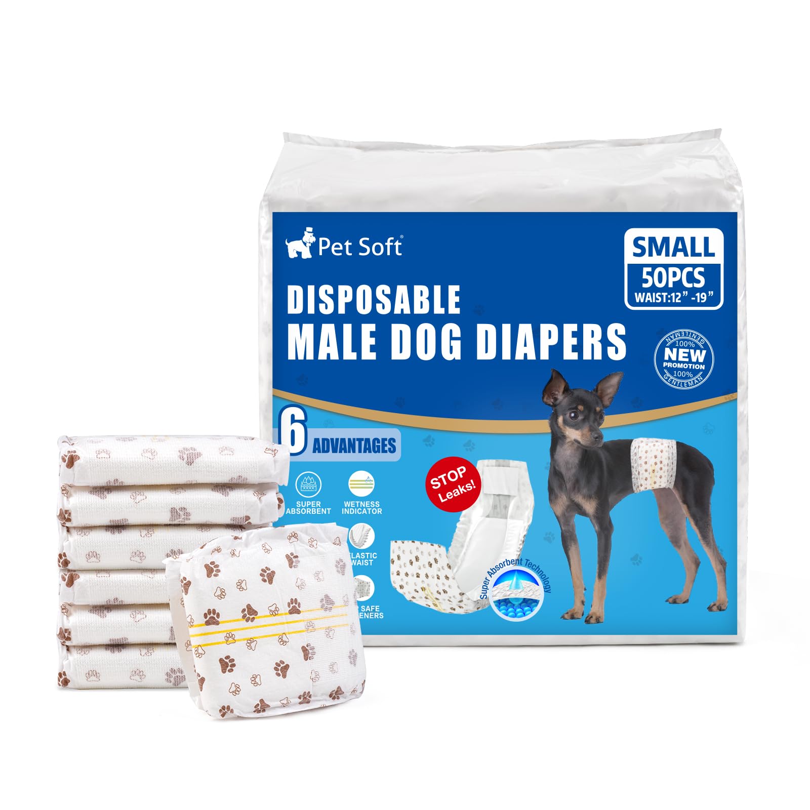 Pet Soft Dog Diapers Male - Disposable Male Dog Wraps Wetness Indicator, Ultra Absorbent Doggie Diapers Comfortable for Incontinence Excitable