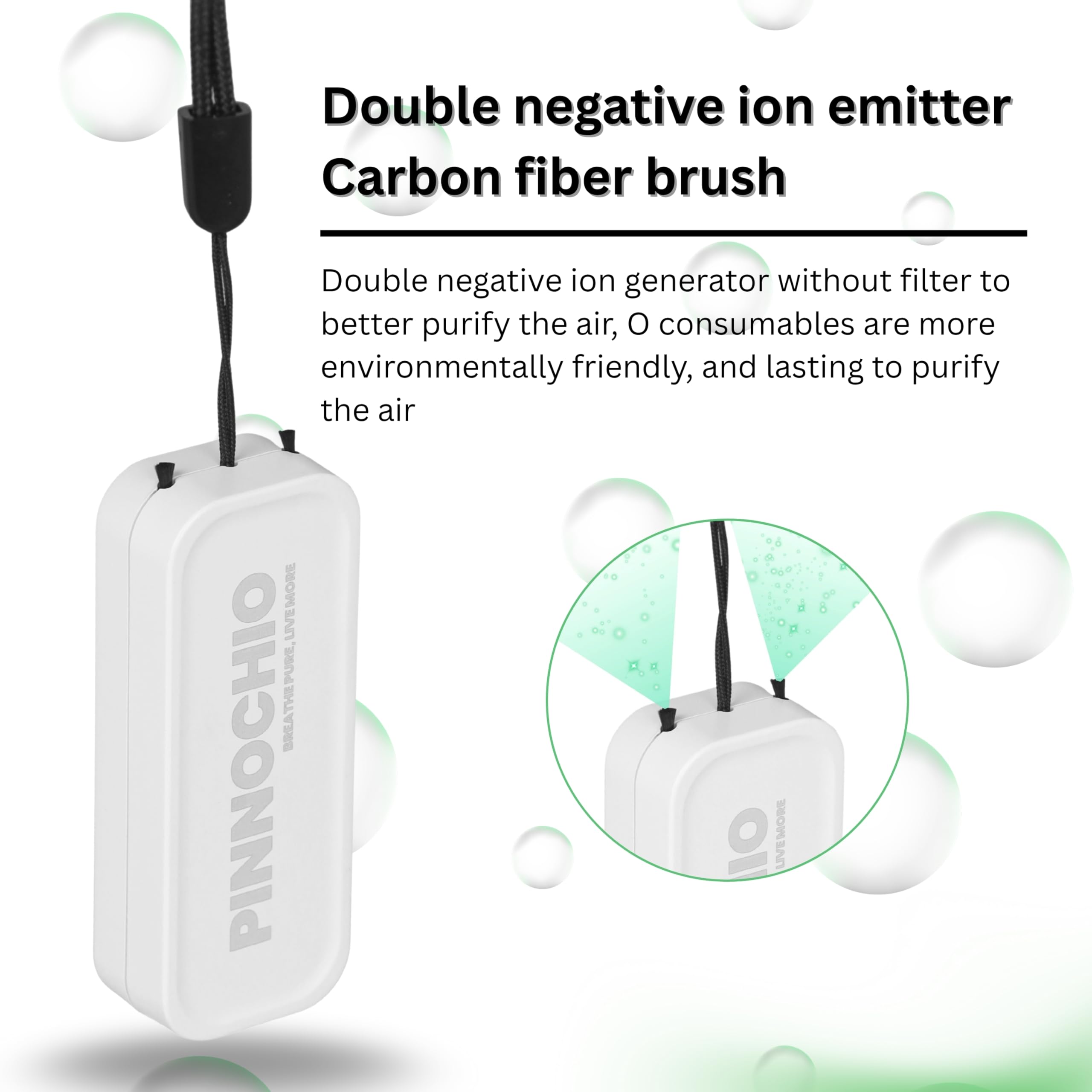 Pinnnochio Wearable & Portable Air Purifier | Home & Office 2-in-1 | 2 ''Tenticles on Top Gives 20 Million anions | 20 Hr Battery | Fast Charge | On Boost mode | Clear All Air Borne Disease. (WHITE) 1