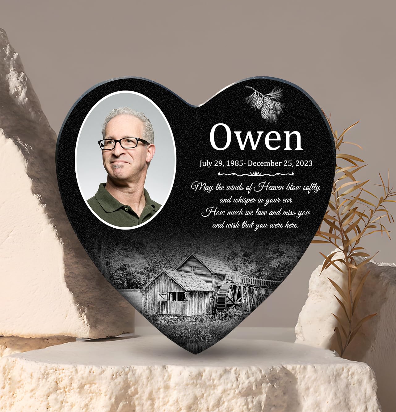 ADFSTONE Grave Markers for Cemetery for Humans- Flat Headstones for Graves, Granite Memorial Plaques Personalized, Head Stones Monuments for People, Picture Memory Plaques for Loved Ones Lost