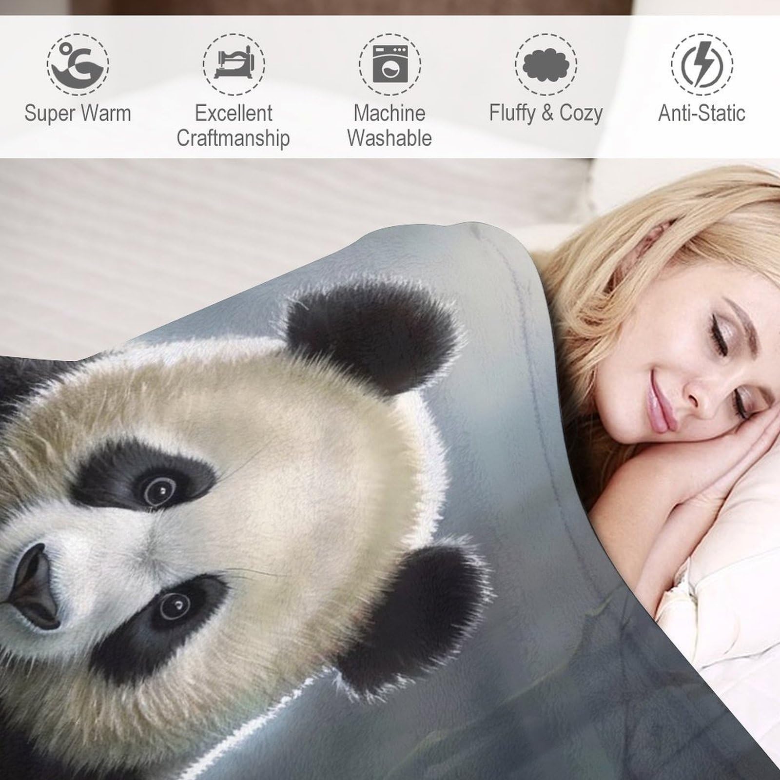 Plaid Couverture De Animal Panda en Flannel Polaire 1 Pièce Moelleux Douce Chaude Facile À Manipuler pour Lit Canapé Chambre Balcon Voyages Bébé Feuteille（180×200cm）