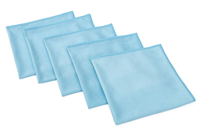 Panos de Microfibra para Vidros, Janelas, Espelhos e Cromados The Rag Company 70/30 350 GSM Azul-claro, 40,6 x 40,6 cm, Kit com 5