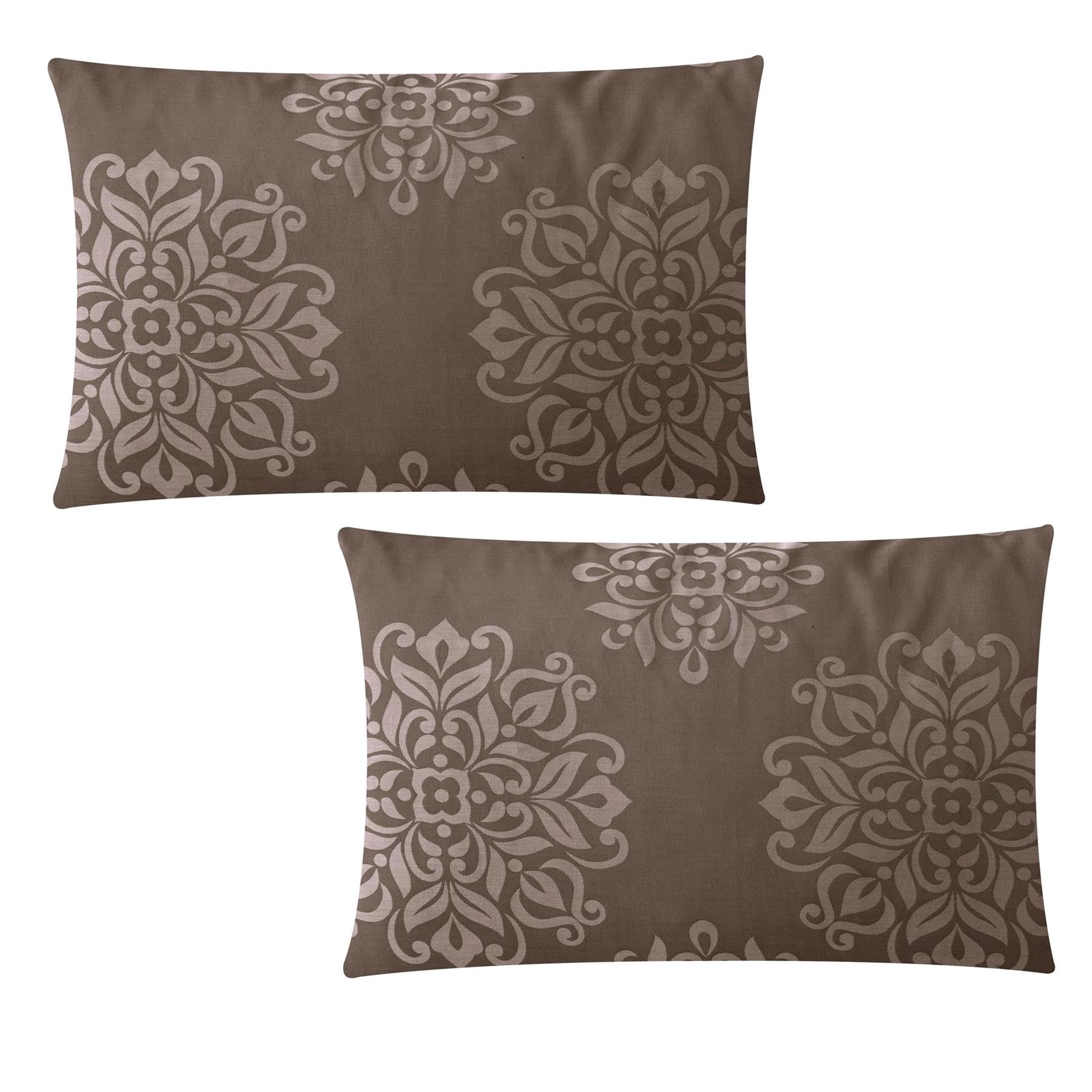 2-pc Set 30 x 50cm Jacquard Cushion Covers Rectangular Zipped Cases Cotton Rich 600TC Plain or Floral Patterns Machine Washable No Insert Pads [Brown 224]