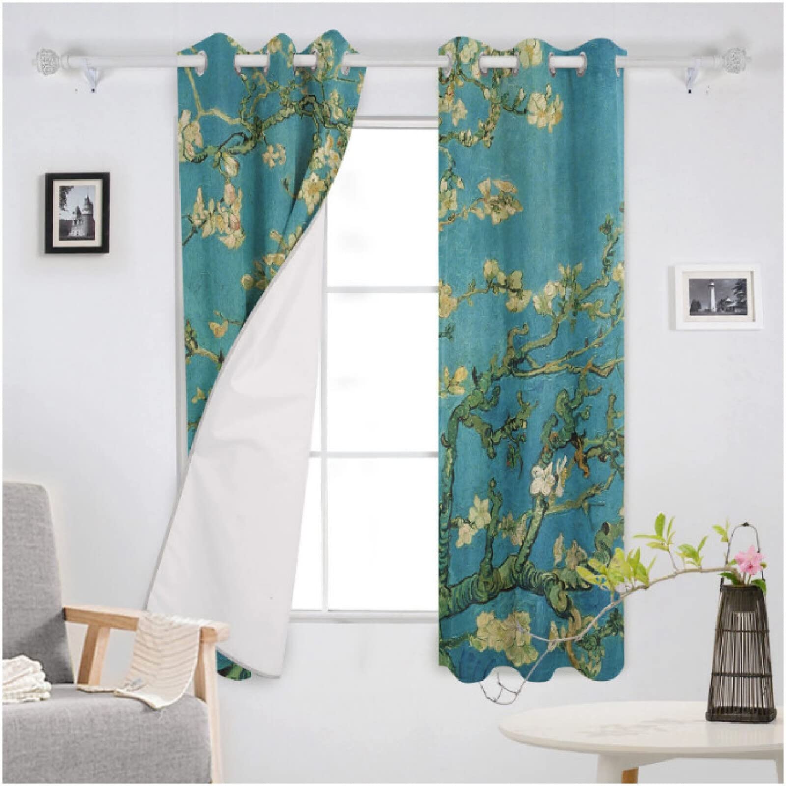 MYQF Rideaux Salon Fleur d'amandier Van Gogh 3D Impression Rideaux De Fenêtre D'effet Thermique Insonorisation Salon Chambre à Coucher Décoration 220x215cm