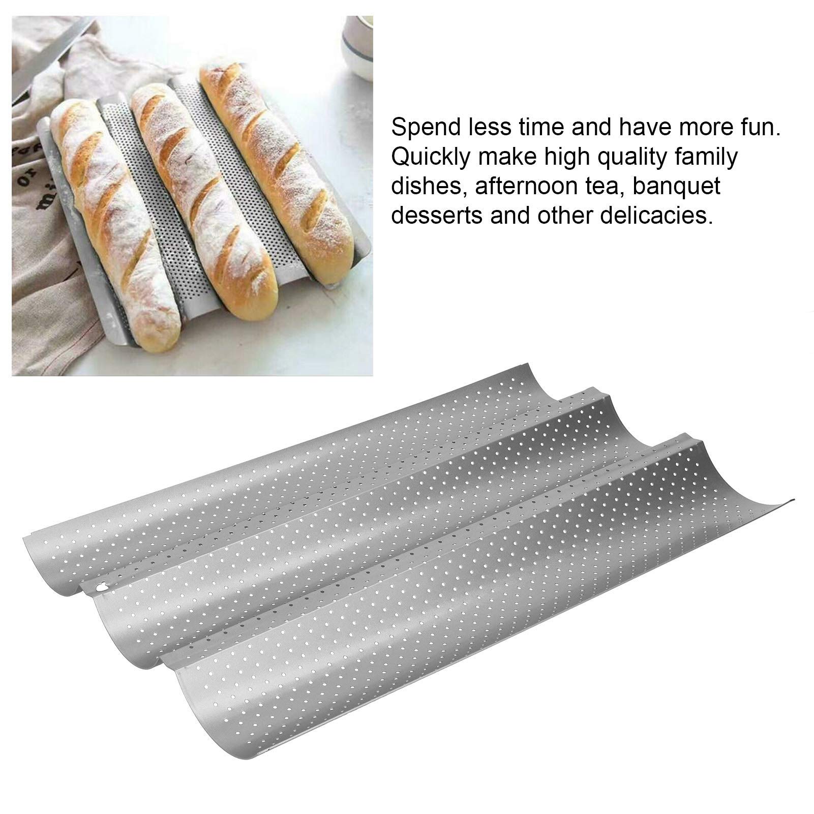 Perforated Baguette Pans, Stainless Steel Baking Tray for French Baguettes Bread Italian Bread Kitchen Accessories(3-Row)