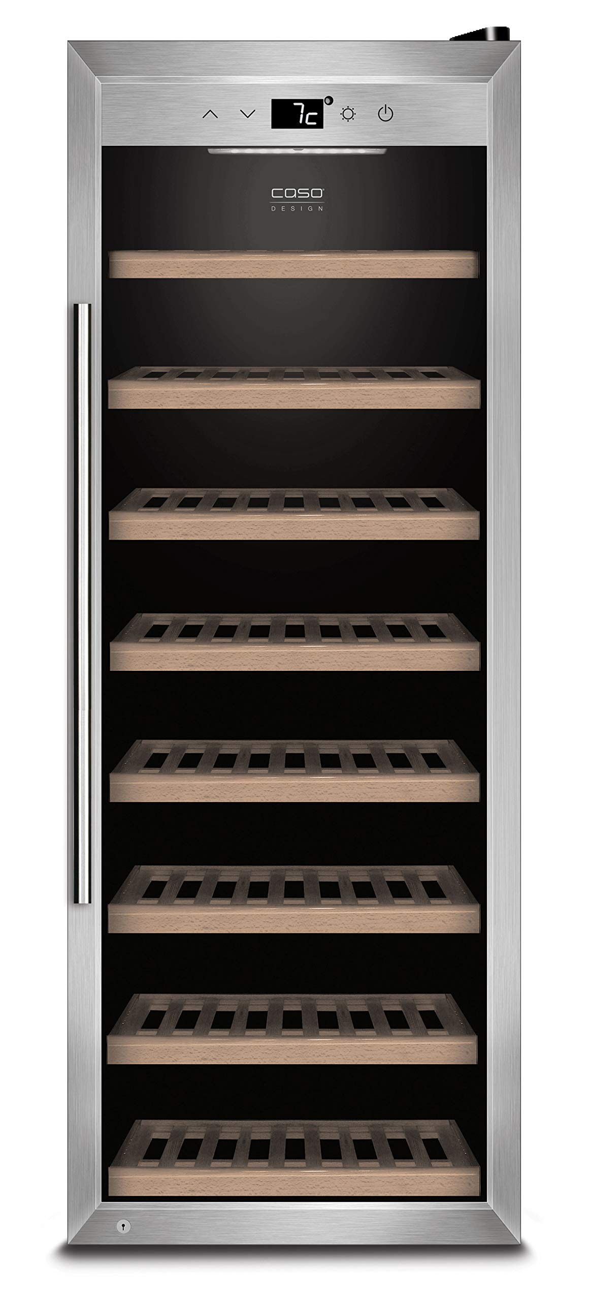 CASO WineSafe 43 - Design Weinkühlschrank für bis zu 43 Flaschen (bis zu 310 mm Höhe), eine Temperaturzone 5-20°C, Getränkekühlschrank, Edelstahl, schwarz