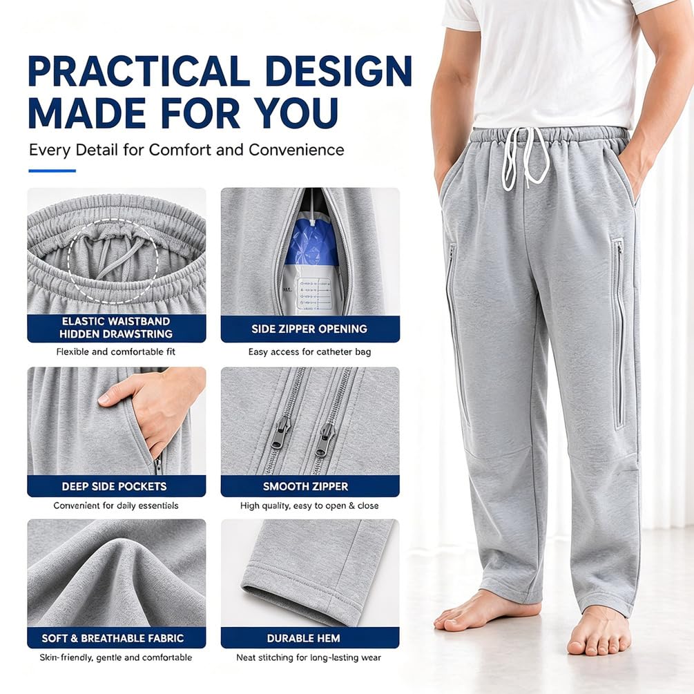 Pantaloni Porta-Sacca per Urina con 2 Tasche con Cerniera, Pantaloni Porta-Catetere per Incontinenza, Pantaloni Porta-Sacca per Urina, per Nefropatia, Nefrostomia