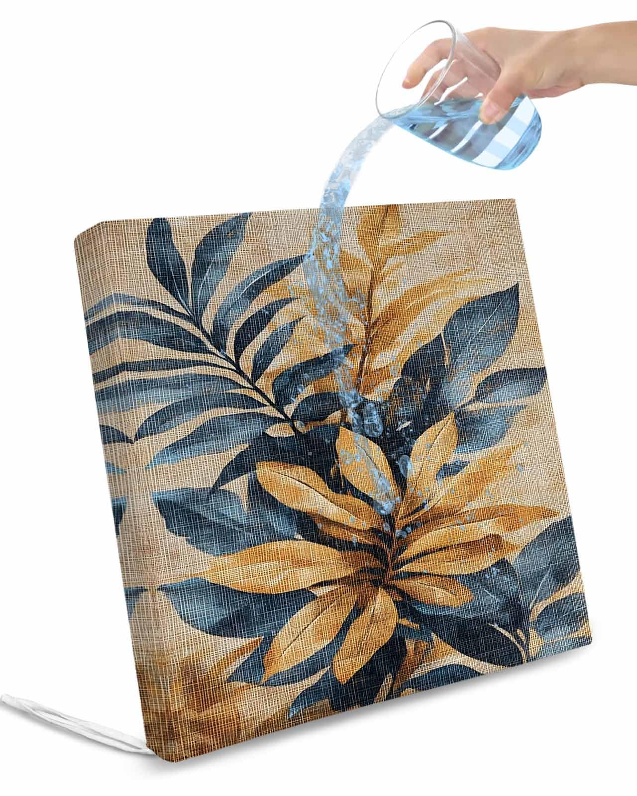 2 Pack Navy Blue Brown Waterproof Cushion Covers with Ties, Outdoor Patio Chaise Lounge Chair Seat Cushion Slip Covers Replacement(Only Cover) Tropical Palm Leaves Vintage 22