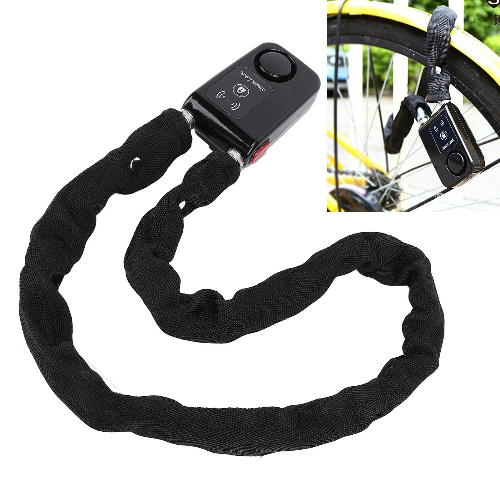 KUIDAMOS Lucchetto a Catena per Veicolo BT Controllo APP Antifurto Intelligente Impermeabile per Bici Elettriche Motociclette Acciaio Al Manganese 80 Cm (Nera)