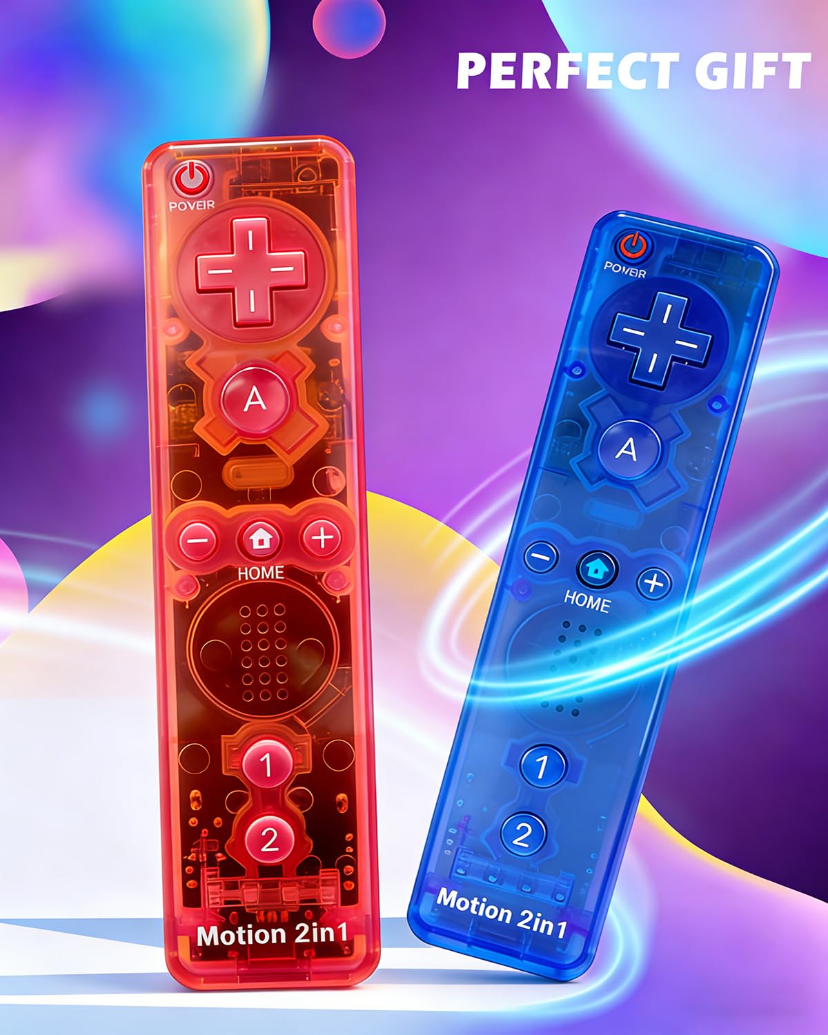SONVIEE Manette de Wii Remote Controller avec Motion Plus et Nunchuck Contrôleur Joystick Télécommande de Remplacement pour Wii avec étui en Silicone et Dragonne (Rouge&Bleu)