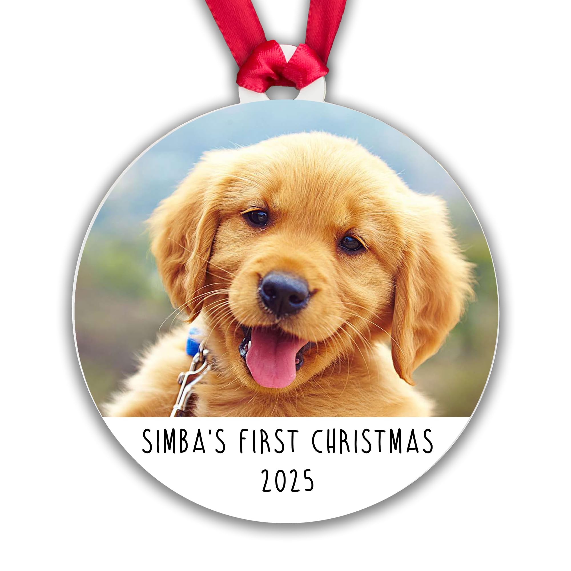 Fuzzy Cactus Personalised Dog's First Christmas Photo Bauble, Acrylic or Ceramic, Hanging Ornament