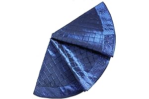 Gireshome 42-inch Christmas Tree Skirt with Blue Handcrafted Pintuck Center and Sparkling Sequin Border