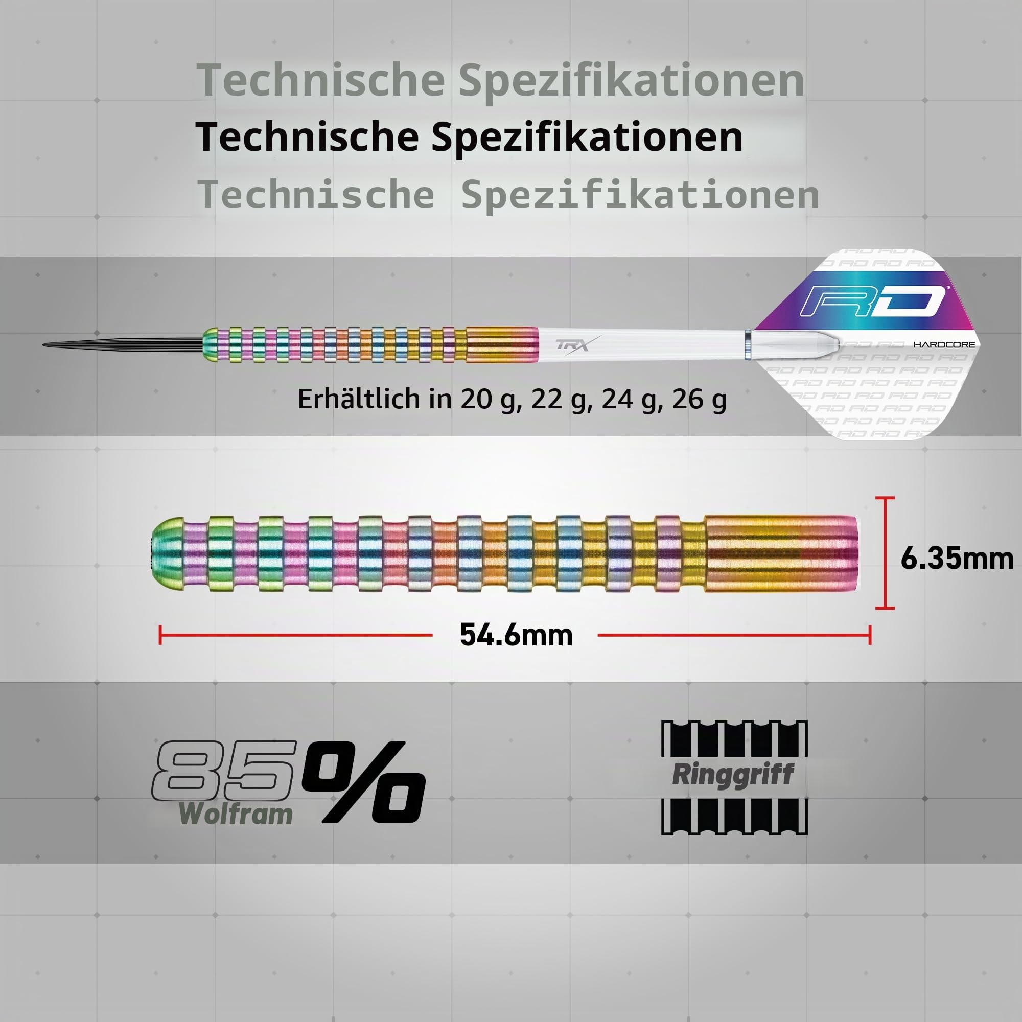 RED DRAGON Darts - Javelin Spectron - 85% Wolfram - Professionelles Dartpfeile Satz mit Flüge & Schäften - Erhältlich in Weiche Spitze 18g Fass/20g Volles Gewicht und Metallspitze 20g, 22g, 24g & 26g