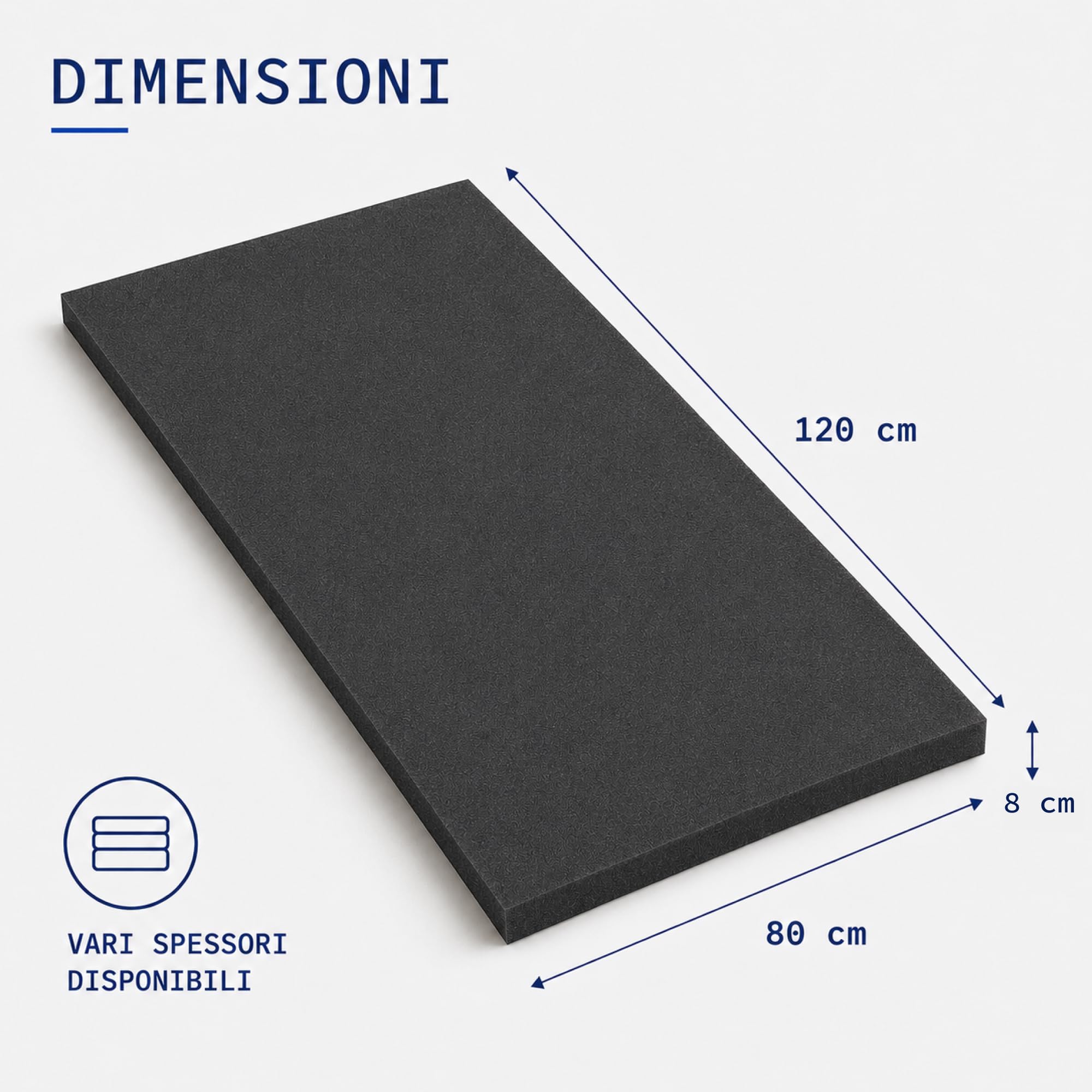 Soluko Gommapiuma T22 Antracite 120x80 cm Spessore 8 cm