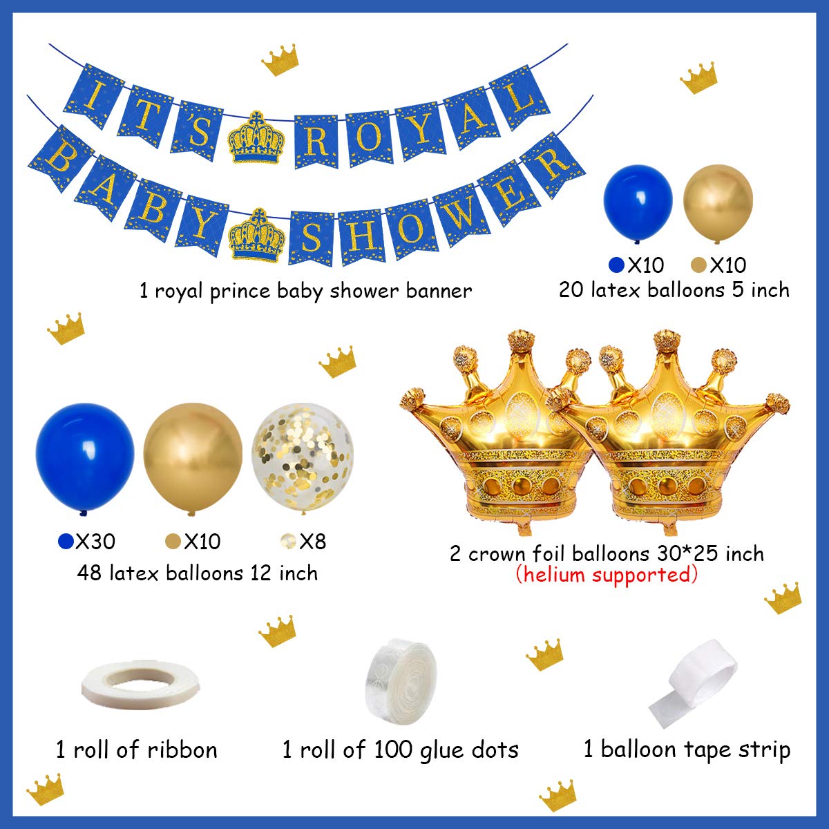 Royal Prince Baby Shower Decorations Balloon Garland Arch Kit Blue and