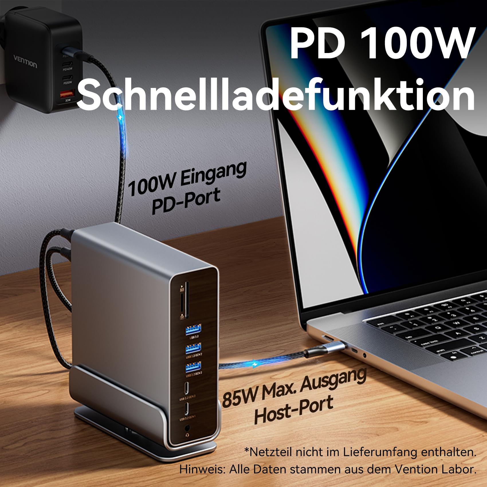 VENTION USB C Docking Station, 15-IN-1 DockingStation Laptop 3 Monitore Unterstützung 2*4K HDMI + DP, Thunderbolt 3/4 kompatibel mit Dell/HP/Lenovo, 10Gbps USB, 100W PD, Gigabit Ethernet, SD/TF, Dark