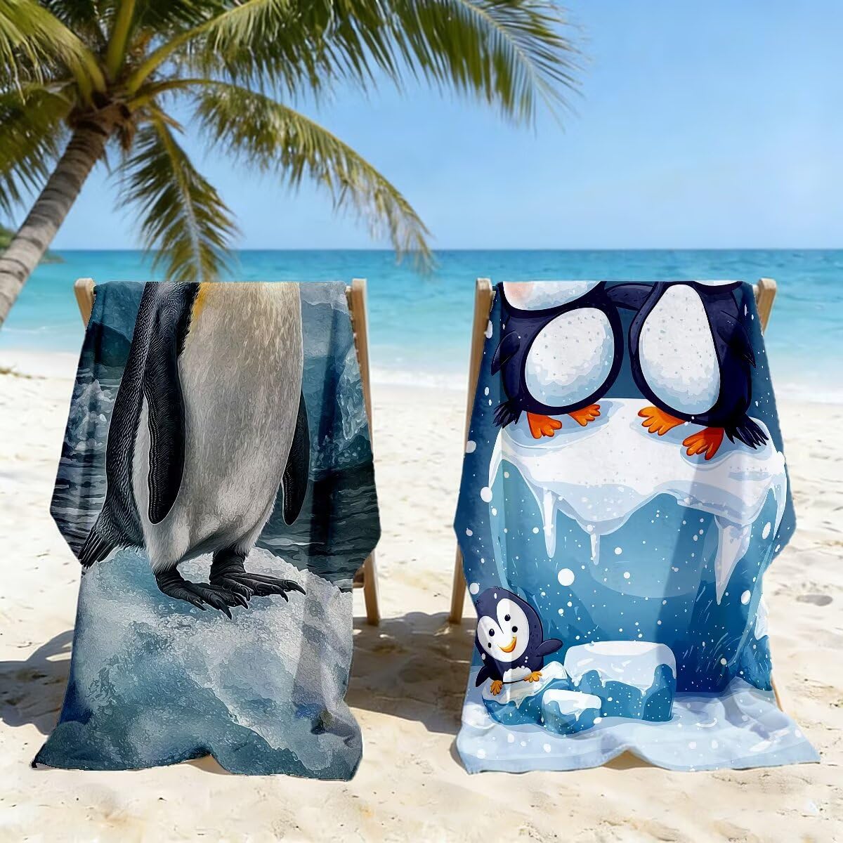 Toalla Playa 80x160 cm, Toalla Gimnasio Microfibra Secado Rapido, Juego de 2 Antiarena Toallas de Playa, Ligera Compacta Toallas Microfibra Grande para Viaje, Regalo Hombre Mujer (Pingüino) -4045