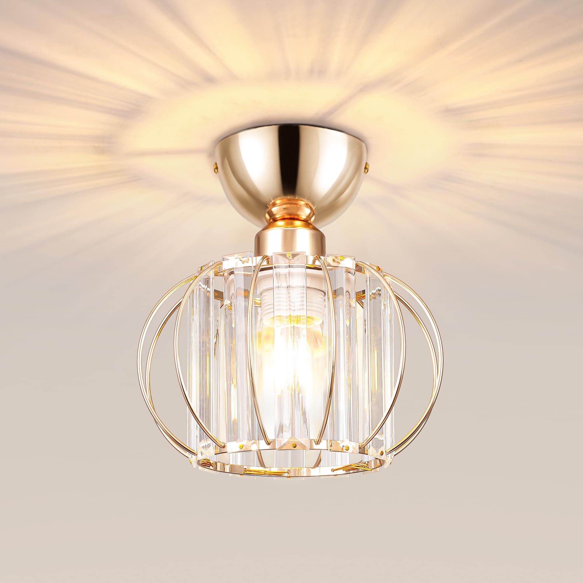 MELAYR Chandeliers Crystal Ceiling Light,Small Semi Flush Mount Ceiling Light with E27 Base, Modern Chandelier for Hallway Dining Rooms Bedroom Kitchen Entrance Balcony(NO Bulb)
