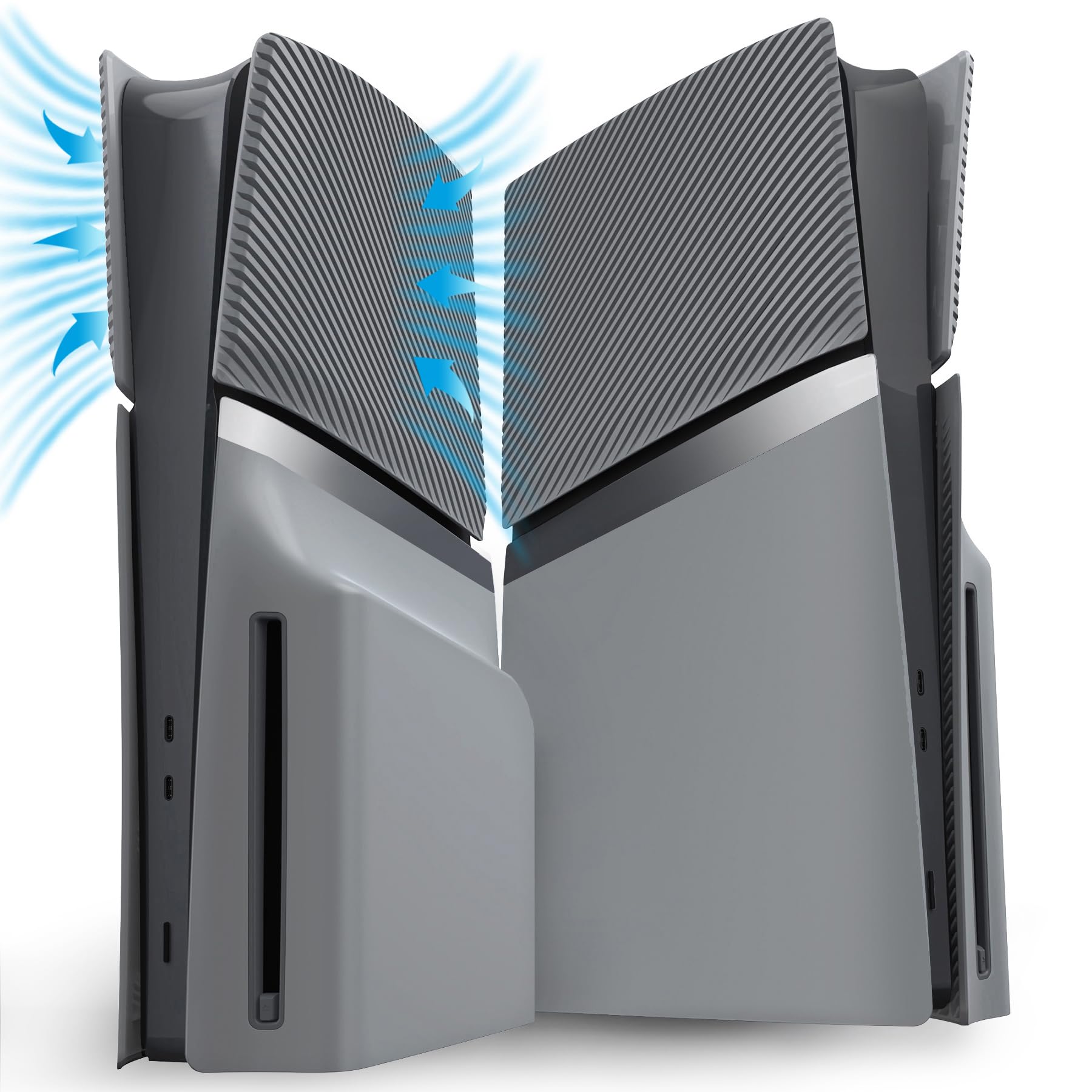 eXtremeRate eXcover Wymienny Górny Dolny Panel Konsoli Kompatybilny z ps5 Slim Disc Edition, Boczne Panele Obudowy Tylna Pokrywa z Otworem Wentylacyjnym Kompatybilna z ps5 Slim Disc Konsolą–Szary
