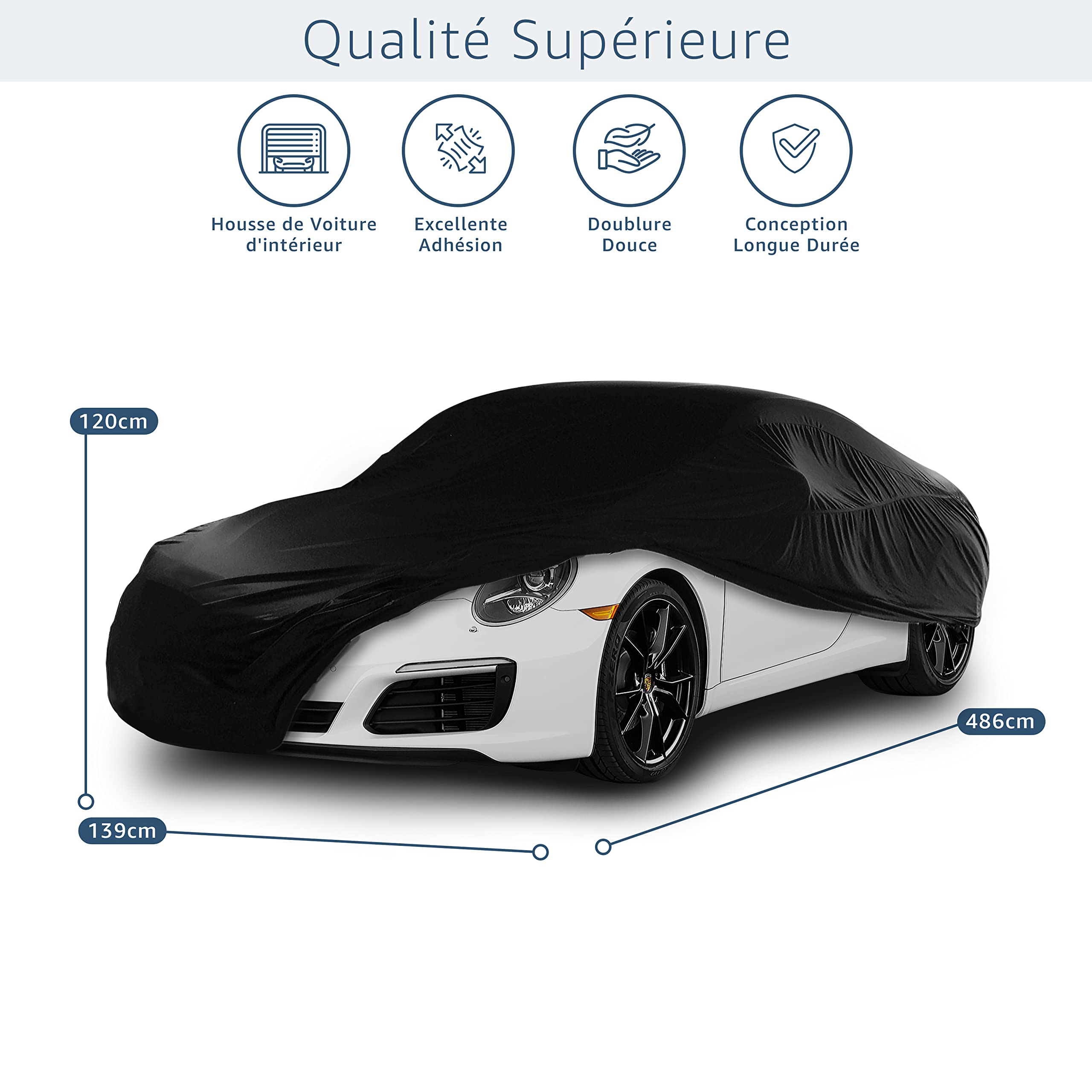 Cosmos - Housse de Voiture d'intérieur compatible avec les principales Moyennes Berlines, Tissu Élastique, Respirant et Anti-Poussière, Doublure Douce, Ajustement Serré, Black
