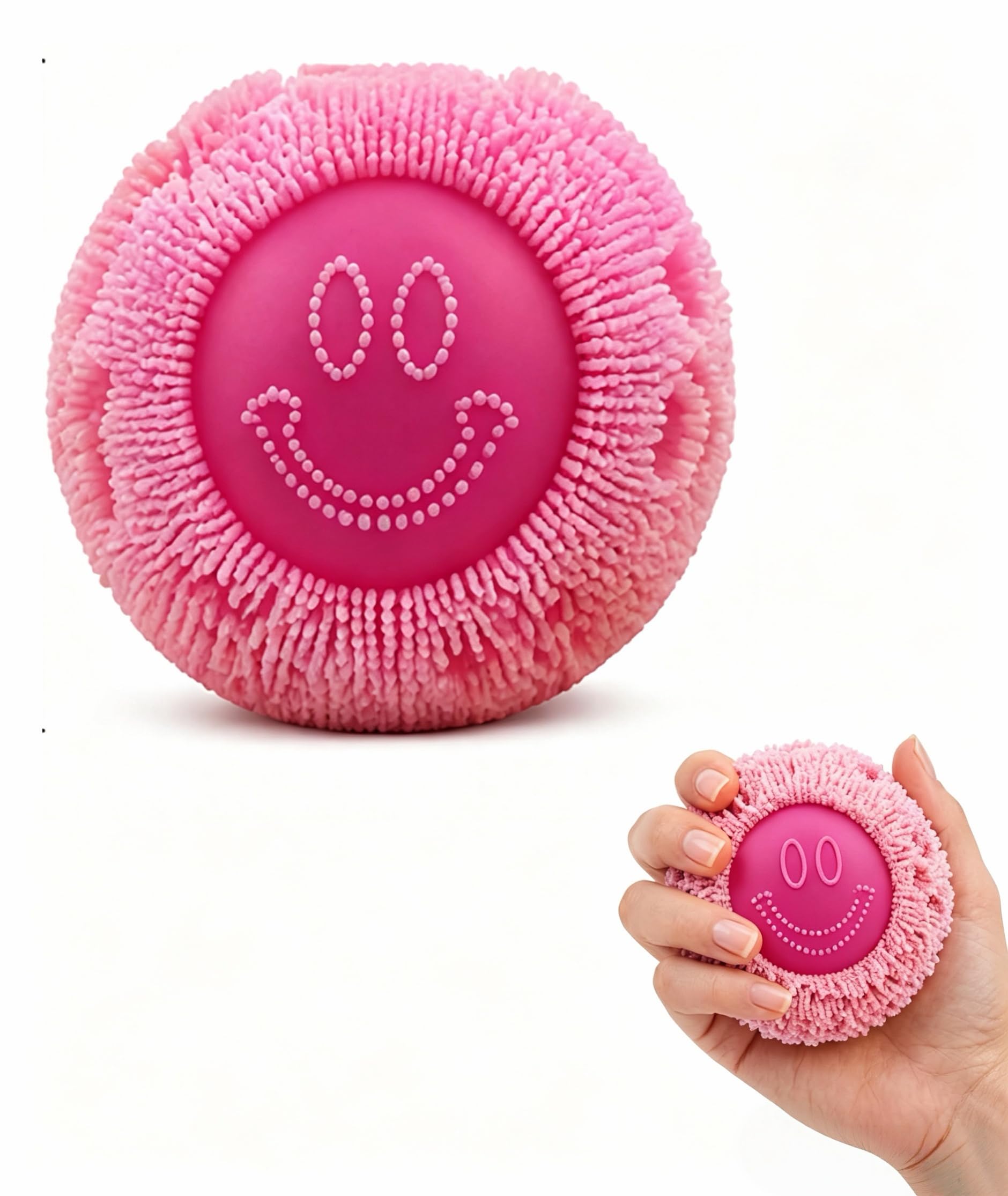 Pink Smiley Face Swirl Pattern Squeeze Ball, 5.5cm Soft Slow Rise Squishy Toy, Portable Stress Relief Squeeze Toy Fidget Ball for Teens Adults Daily Relaxation-image-1