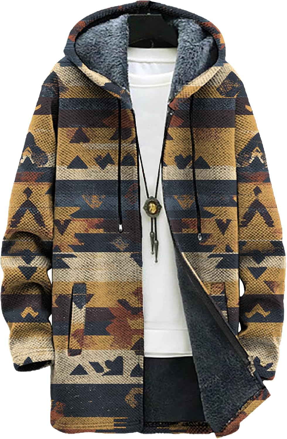 Hooded Jacket for Men Trendy Graphic Print Warm Fleece Lined Winter Swearshirts Comfy Fall Outwear with Pockets