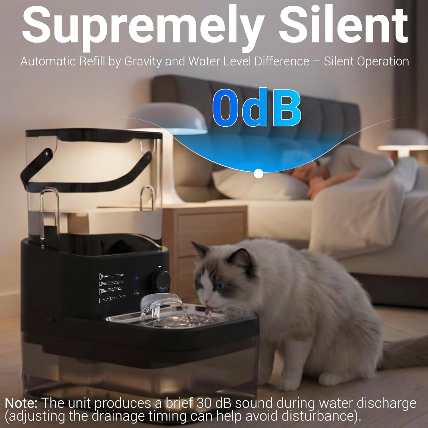 Filterless Cat Water Fountain 3L, Wireless Motion Sensor Cat Water Fountain with 4000mAh Battery, Stainless Steel Cat Bowls, Water Fountain Separate Tanks, Quiet – Black