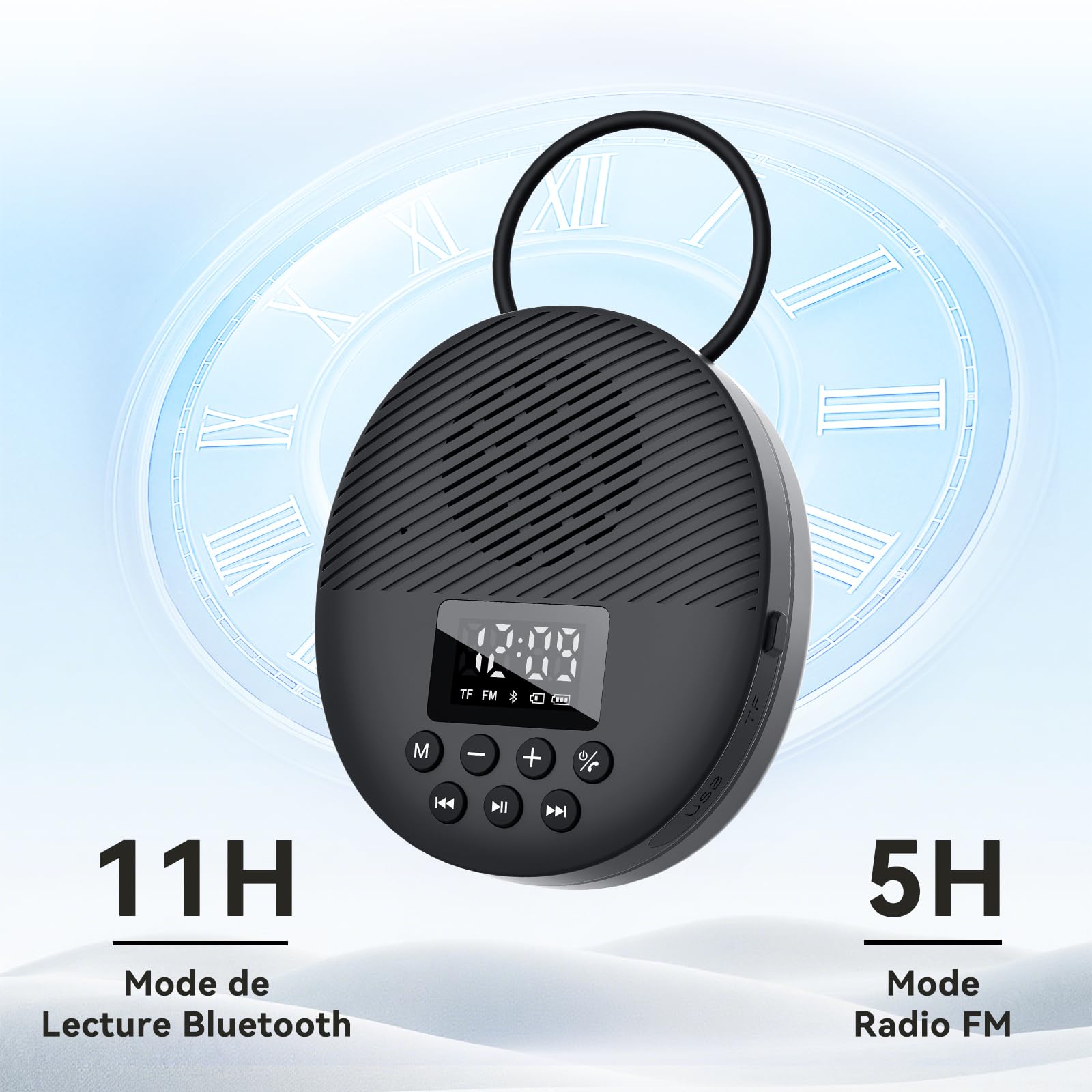 AGPTEK Enceinte Douche Bluetooth 5.4 Portable, Radio de Douche Haut-Parleur Etanche IPX5 avec Ventouse et Lanière, Ecran LCD, Basse HD, 12H Lecture, Appels Mains Libres sans Fil pour Salle de Bain