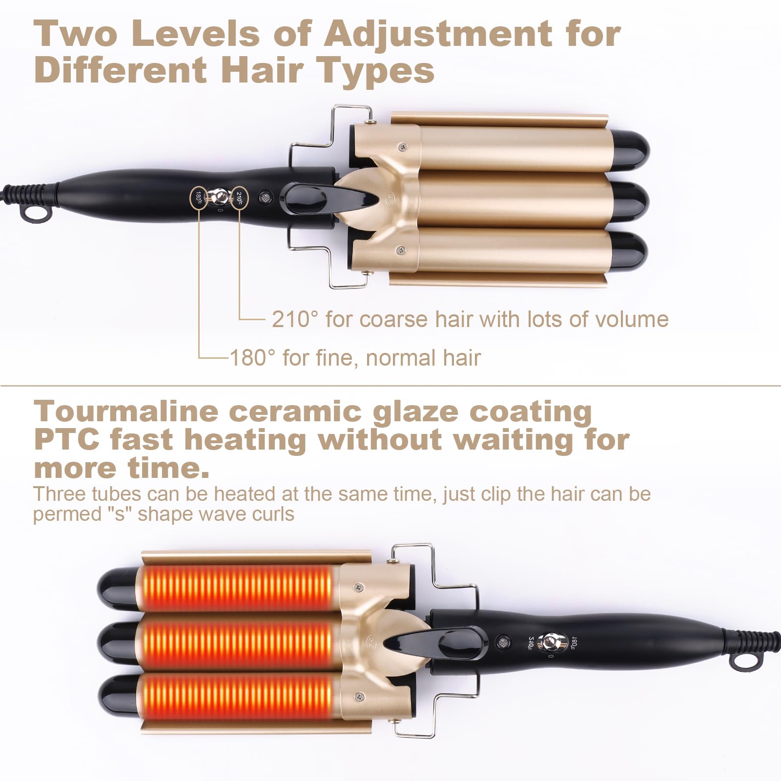 Ferro ondulato per capelli, arricciacapelli con 3 rulli con temperatura regolabile, ferro ondulato arricciacapelli 25mm Mermaid Hair Waver Riscaldamento rapido Grande onda per capelli lunghi/corti