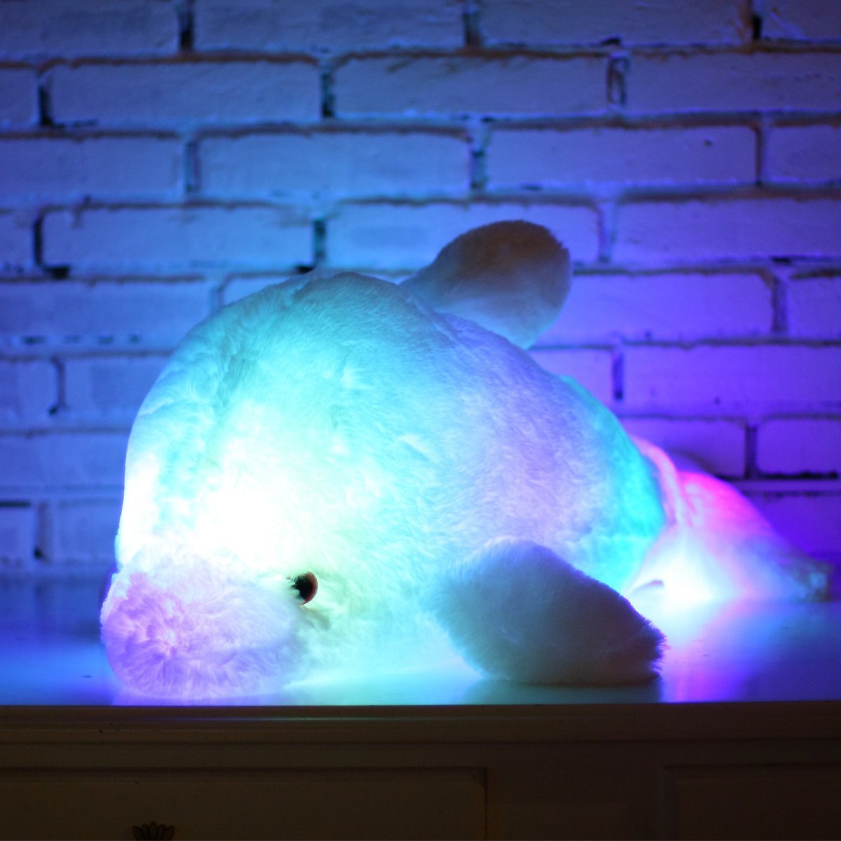 7 cambi di colore LED Lighten Giocattolo farcito con i delfini Cuscino peluche Luce notturna (Blu, 45cm)