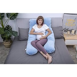 MOON PINE Pregnancy Pillow, U Shaped Full Body Pillow for Maternity Support, Sleeping Pillow with Cover for Pregnant Women (Blue)