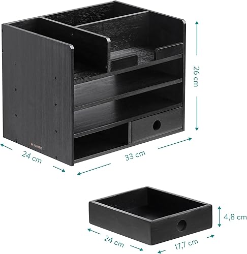 Miniatura 7 de Navaris Organizador de escritorio de bambú, cajones y compartimentos de almacenamiento de mesa de escritorio para organizar papelería, documentos,