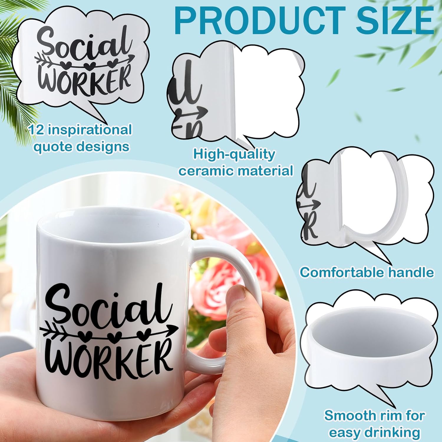 Honeydak 12 Pcs Social Worker Appreciation Gifts for Women Men 11oz Ceramic Mugs Bulk Thank You Gift for Social Worker Cup for Coworker Birthdays School Office Volunteer Nurse Week(Elegant)