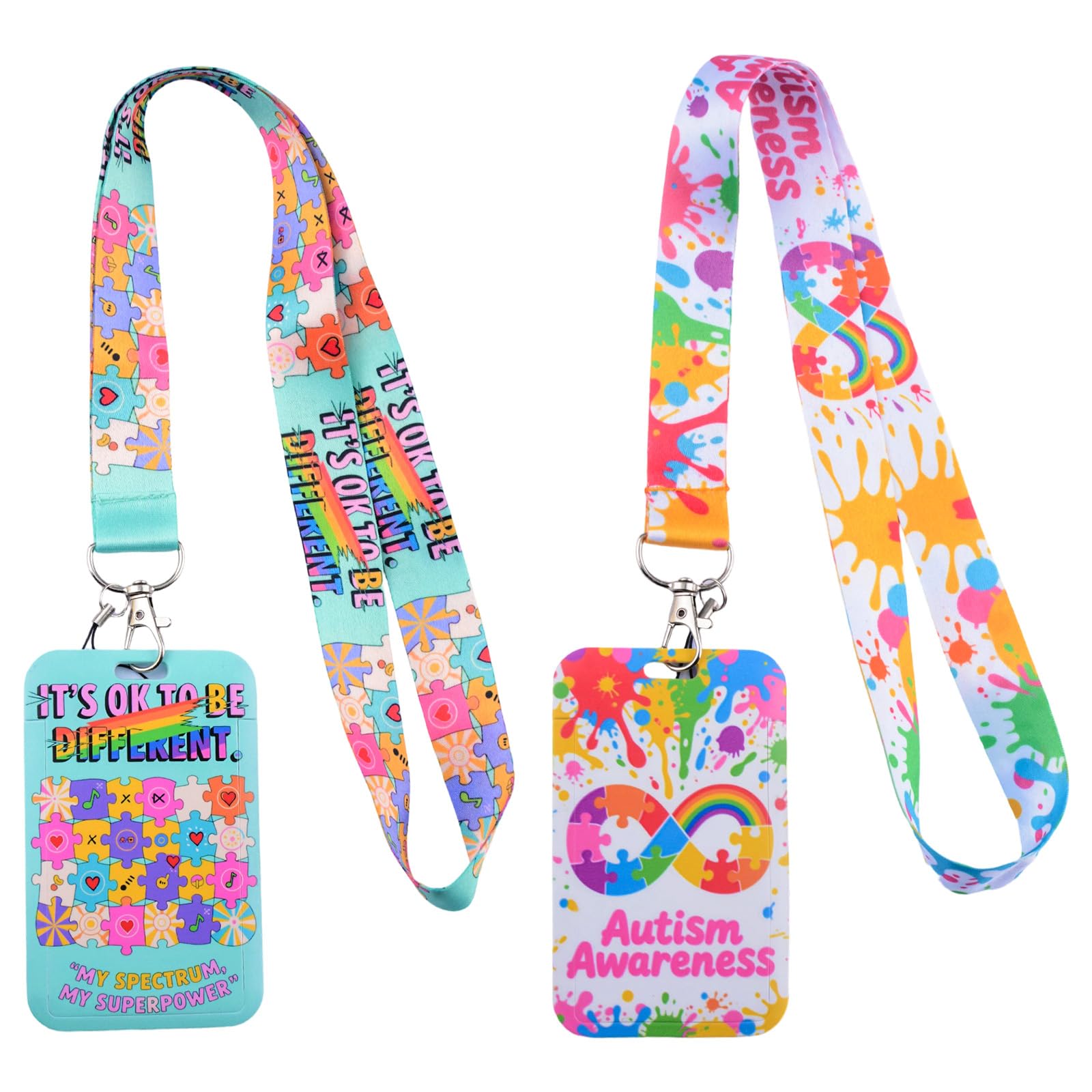 WANDIC 2PCS Autism Awareness Lanyard with Card Holder,2 Pack Autism Alert Card Set Hidden Disability ID Card Holders(Pink+Green)
