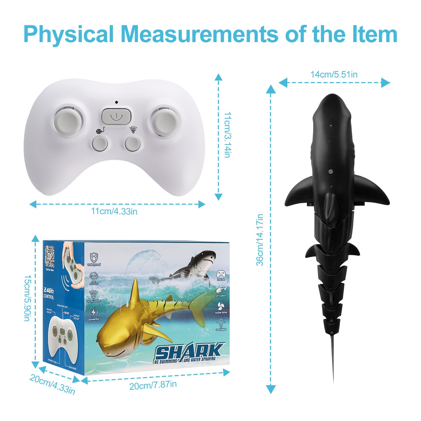 Remote Control Shark Toy, RC Simulation Shark Diving Toys, USB Rechargeable Remote Control Water Toys - Image 2