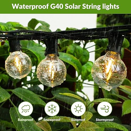 Miniatura 9 de Guirnalda de luces solares de 50 pies, luces LED impermeables para exteriores, luces de patio G40 con 27 bombillas E12 inastillables, luces solares