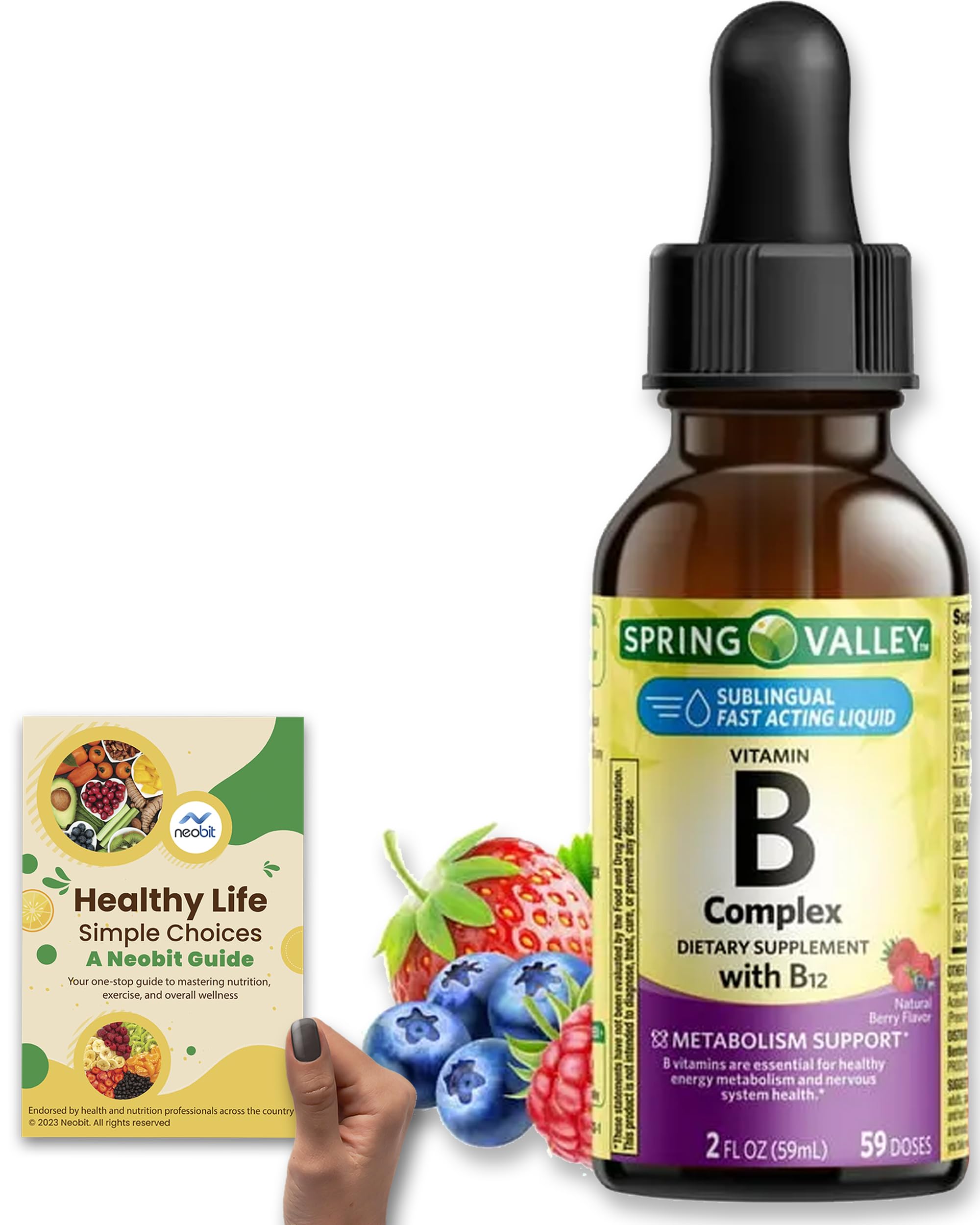 Spring Valley Vitamin B Complex with B12, 59 Doses, 2 fl oz Bottle, Berry Flavor Metabolism Booster, Sublingual Fast-Acting Drops for Energy & Wellness + Healthy Life, Simple Choices: Guide' (2 Items)