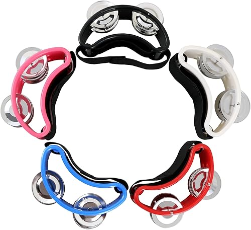 EASTROCK Instrumento musical de percusión de pandereta de pie, percusión de pie con cascabeles de acero para tocar la batería y la guitarra (5