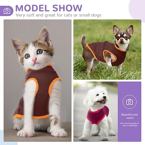 Miniatura 3 de BAEJMJK Paquete de 2 chaleco de forro polar para perro con botones para perros pequeños, gatos, suave y cálido, para niños y niñas, cachorro, otoño,