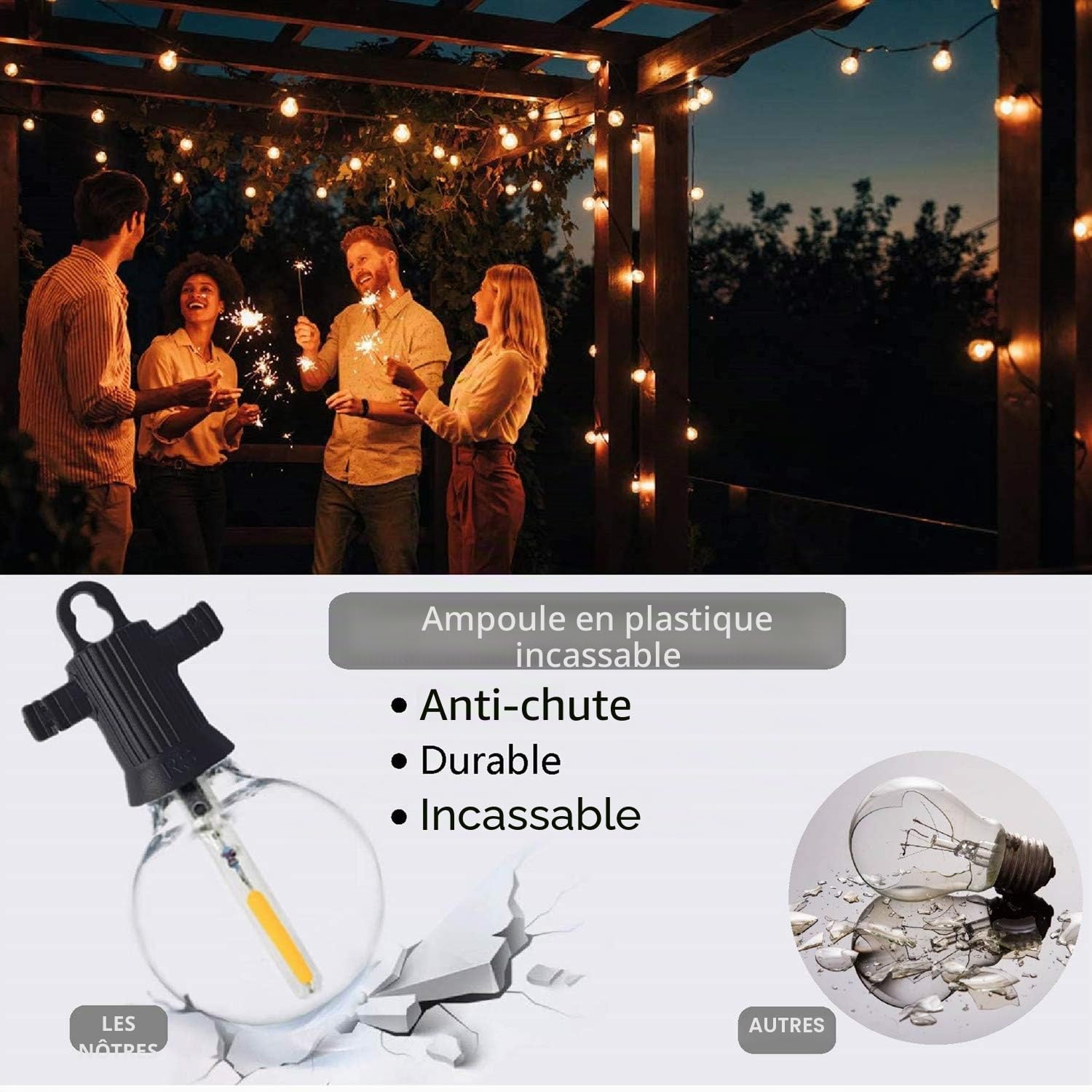 ZOTOYI G40 Guirlande Lumineuse Extérieure 100FT/30M LED 40 Ampoules 2700K Blanc Chaud Étanche