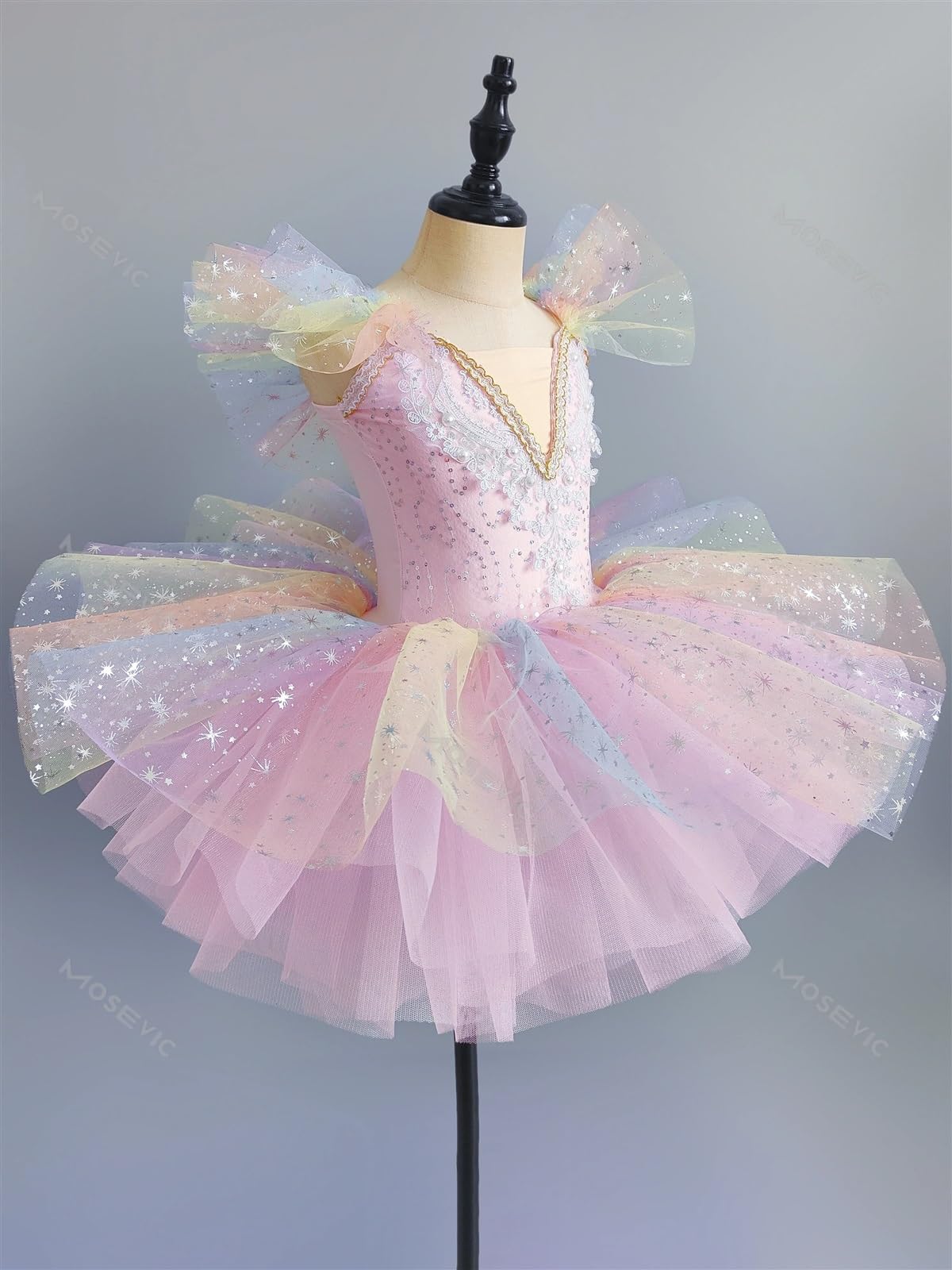 Tutú De Ballet Vestido de Ballet for niñas, Siete Colores, Vestido de Princesa con Lentejuelas, Ropa de Baile tutú de Ballet, Faldas tutú de actuación para NiñAs(Pink,130)